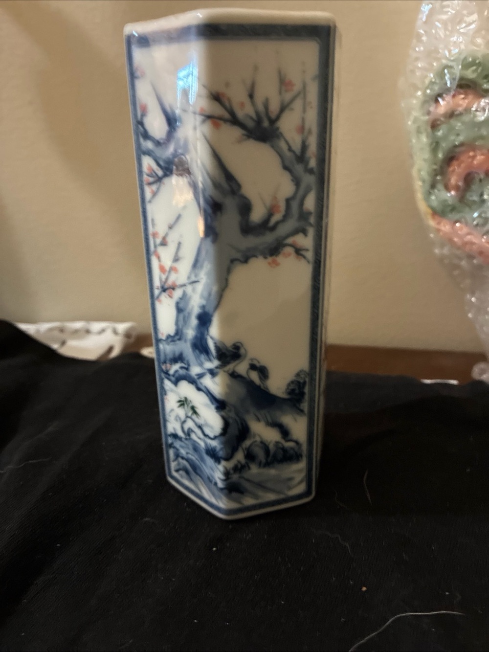 Blue and White Floral Porcelain Accent Vase - Classic Home Accent. Vintage
